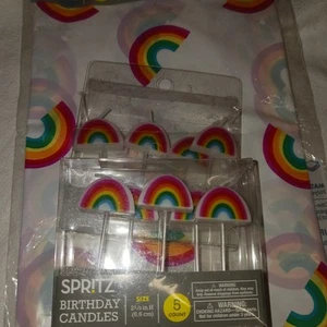 Rainbow Tablecloth Cover 52x108 & 10 Rainbow Birthday Party Candles. New - Picture 1 of 3