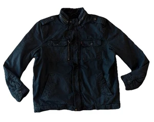 Levi's Men Military Jacket Distressed Black Sherpa Full Zip Fleece Lined Size XL - Picture 1 of 10