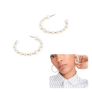 J.Crew Perlen Creolen goldfarben Kunstperlen neu mit Etikett $60 - Bild 1 von 6