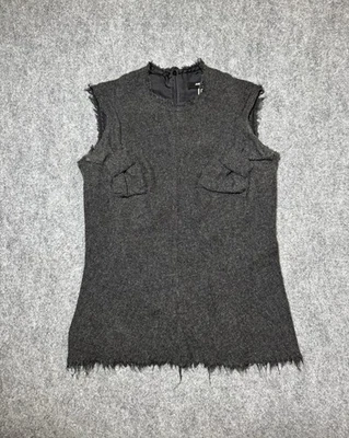 Junya Watanabe Comme Des Garcons Sleveless Top Wool Gray Black w Bow Frayed, S - Image 1 of 4