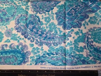 Blue Floral White Cotton Craft Sewing Fabric 34 inches NEW - Image 1 of 2