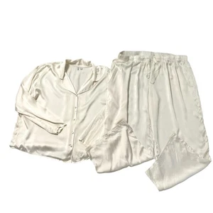 Nordstrom 100% Washable Silk Wide Leg 2 Piece Classic Pajama Set White size 2X - Picture 1 of 8