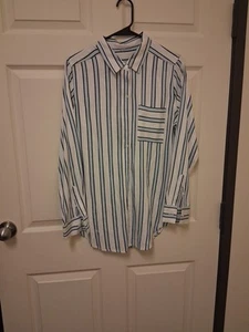 VINTAGE Langarmhemd blau weiß gestreift Knopfleiste Large-XL - Bild 1 von 7
