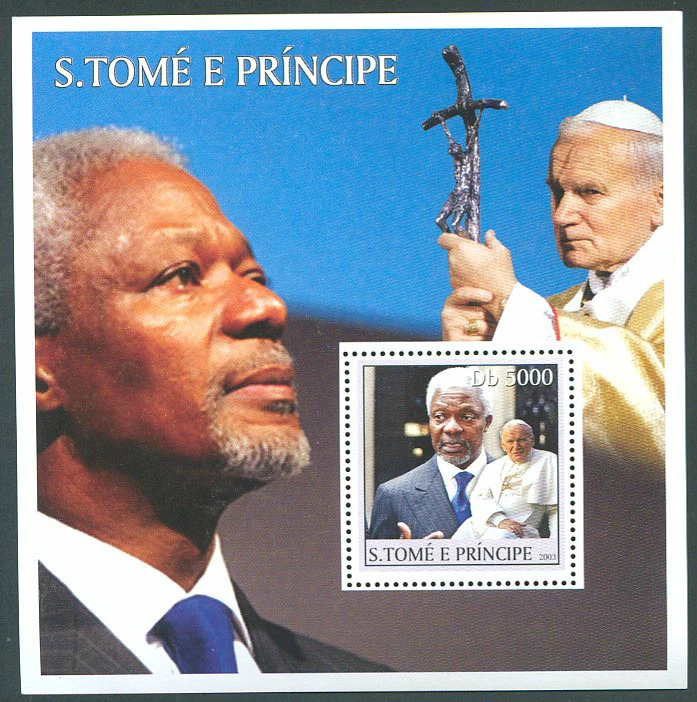 POPE JOHN PAUL II - KOFI ANNAN ST TOME & PRINCIPE Block VF - Image 1 of 1