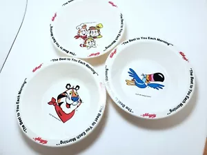 VINTAGE 1995 SET OF 3 KELLOGG'S PLASTIC CEREAL BOWLS (1 damaged) - Picture 1 of 9