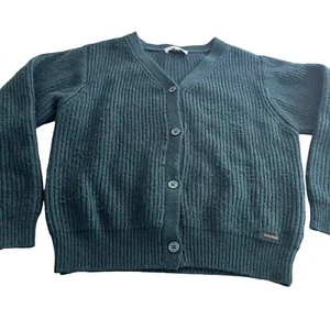 A Monday boys Drew green wool blend ribbed knit cardigan sweater size 14 - Picture 1 of 7