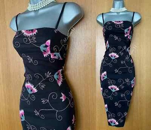 Vestido lápiz Karen Millen UK 10 negro bordado con cuentas correas crucero cóctel - Imagen 1 de 11