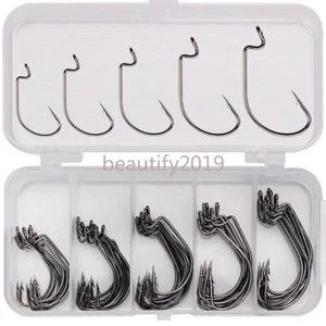 50PCS Wide Crank Hook Bass Barbed Carp Fishing Hook For Soft Worm Lure 3/0#-2# - Picture 1 of 7