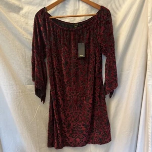Espresso Women's Dress L Velvet Magenta Black Asymmetrical Sleeve Burnout Witchy - Picture 1 of 6
