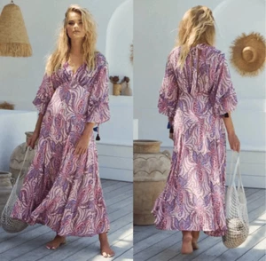 Free people Mirage Maxi Dress Size 6 NWT Cream Purple Prairie Boho Long Sleeve - Picture 1 of 10
