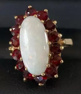 EXCELENTE ANILLO GRANATE ÓPALO ORO 9CT VINTAGE GRANDE - talla K - Imagen 1 de 13
