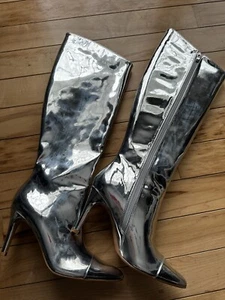 Arqa Women's Knee High Boots Sexy Pointed Toe Stiletto Heel Metallic- Size 7.5 - Picture 1 of 1