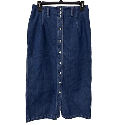 Falda lápiz vintage denim azul cambray con botones delanteros para mujer talla 10P Foto 1 de 4