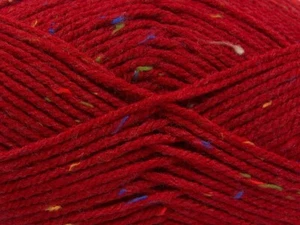LOT OF 4 Ice FAVORITE TWEED Yarn #59765 RED With RAINBOW HIGHLIGHTS - Picture 1 of 4