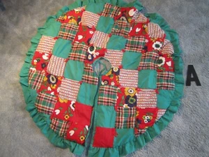 "Falda de árbol de Navidad acolchada/atada con dobladillo con volantes 44"" años 70" - Imagen 1 de 5