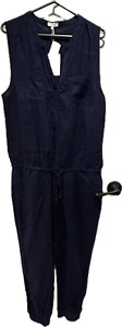NWT Joie size Large blue linen one piece sleeveless jumpsuit v-neck button top