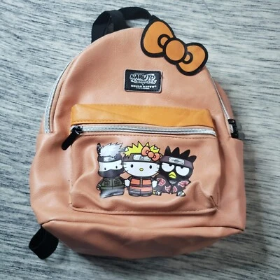 Mini Mochila Bolso Cartera Hello Kitty x Naruto Shippuden Naranja Con Lazo Foto 1 de 4