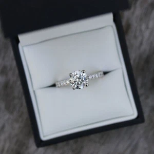 Engagement Ring 18k White Gold Solitaire GIA IGI 0.75 Ct Round Natural Diamond - Picture 1 of 9
