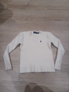Polo Ralph Lauren Girls Cable Knit Cotton Sweater Pony Cream Size 8 Med 90% Wool - Picture 1 of 7