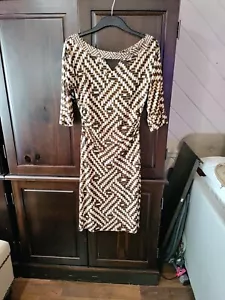 diane von furstenberg Brown Silk Ruched Boat Neck Pencil 3/4 Sleeve Dress 2 - Picture 1 of 6