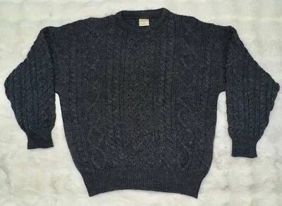 Suéter De Colección Falcara Aran Irlanda Pescador Tejido con Cable Gris Oscuro Lana Grande Foto 1 de 4
