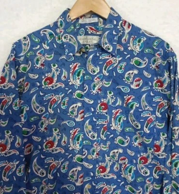 Camisa masculina Henry Grethel Design arte abstrata LS botão para cima botão faltando  - Imagem 1 de 4