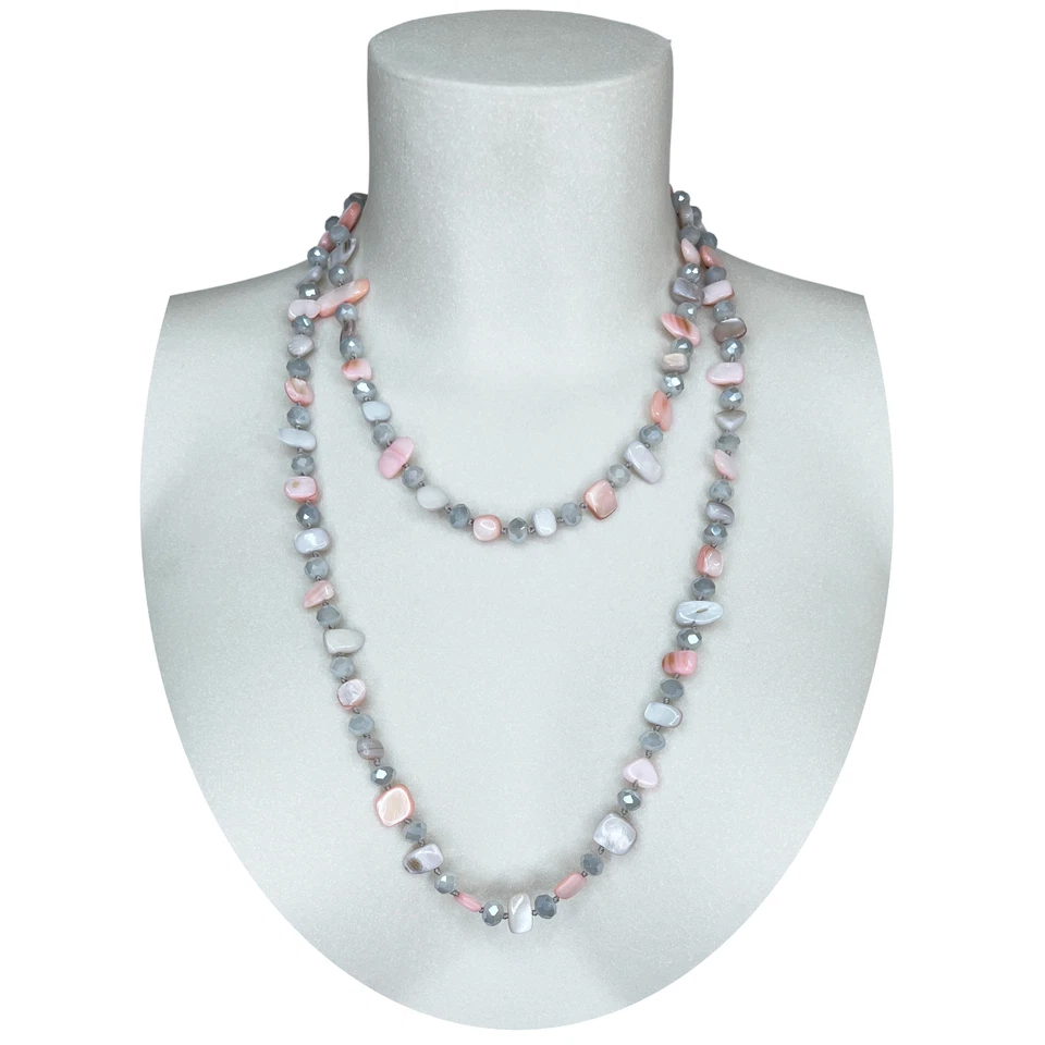 TBT-GIOIELLI Grigio Rosa Collana Lunga Madreperla,perle,pietre Dure,cristalli da donna M/53