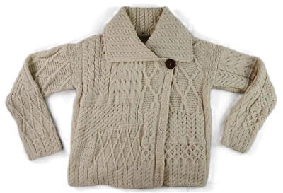 Cárdigan Suéter CARRAIG DONN Ireland Mujer M Marfil Lana Merino Tejido con Cable Foto 1 de 4