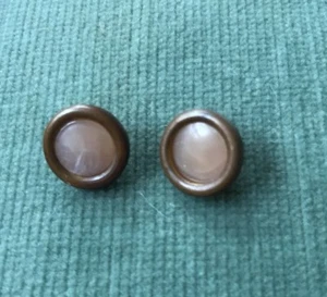 Pair of Vintage Brass and Early Plastic Pink Buttons  1.2 cm - Picture 1 of 5