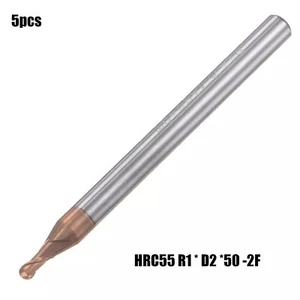 5Pc 1mm Radius 50mm Long HRC55 Carbide AlTiSin Coated 2 Flute Ball Nose End Mill - Picture 1 of 7
