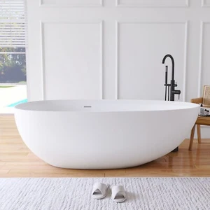 71'' Freestanding Bathtub Solid Surface Matte Stone Resin Soak Tub for Bathroom - Picture 1 of 8