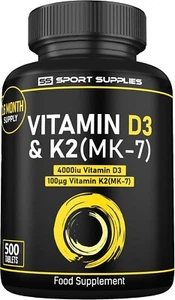 Vitamin D3 4000IU | 500 Vitamin D3 Supplements Tablets Immune System Bone K2MK7 - Picture 1 of 3