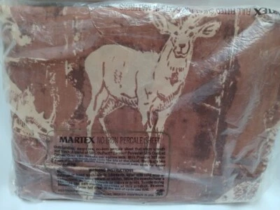 VINTAGE MARTEX  ANIMAL PRINT FULL FITTED SHEET 54X75 IN BROWN NOS COTTON POLYEST - Image 1 of 4