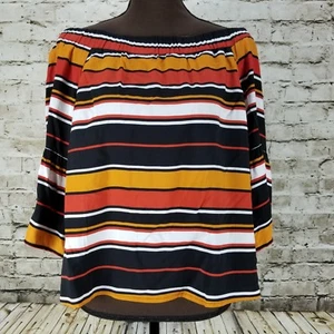 Dalia Women's Blouse Size S Black Red Orange Striped Off The Shoulder Top Career - Picture 1 of 8
