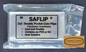 50 SAFLIP 2 X 2 COIN FLIP - MUSEUM QUALITY - NON PVC - Safe for coins - #28510 - Picture 1 of 1