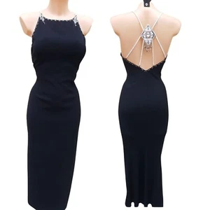 10 UK Karen Millen Vintage James Bond Party Backless Diamante Beaded Maxi Dress - Picture 1 of 8