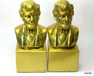 Sujetalibros vintage de latón Abraham Lincoln American Philadelphia Mfg. Co. - Imagen 1 de 7