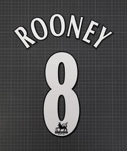 Juego de nombres blanco Lextra ROONEY #8 1997-2007 tamaño jugador Premier League - Imagen 1 de 1