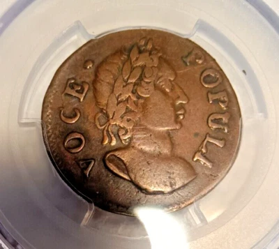 1760 Colonial copper  Voce Populi , no P half penny PCGS VF35 Certified - Image 1 of 4