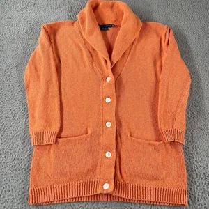 Ralph Lauren Cardigan Women’s Size Medium Cowl Neck Sweater Orange Linen Blend - Picture 1 of 9