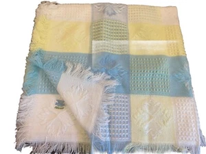 DE COLECCIÓN FRIEMANIT Acrílico Niño Bebé Manta Azul Pastel Amarillo Cuadrados Flecos Japón - Imagen 1 de 8