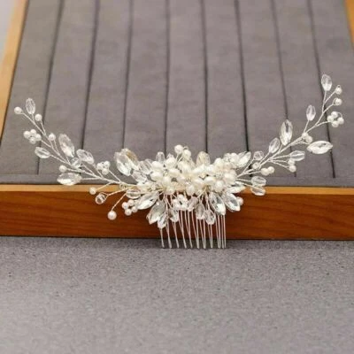 20 x 6cm Handmade Flower Crystal Pearl Bridal Head Pieces Hair Clip Accessories - Image 1 of 4