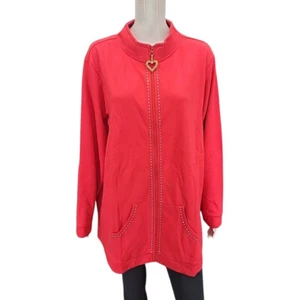 Quacker Factory Womens Trendy Zip Front Jacket 2X Plus Size Red w Pockets - Picture 1 of 12