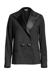 LANVIN H&M RARE BLACK WOOL SATIN FORMAL PARTY BLAZER JACKET UK 8 US 4 SMALL BNWT - Picture 1 of 12