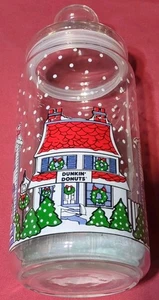 Dunkin Donuts Vintage Clear Glass 10" Coffee Canister Jar Christmas Village - Picture 1 of 12