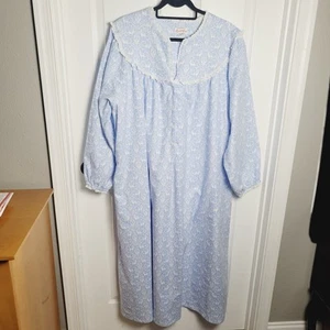 Lanz Salzburg Nightgown 2XL Blue Nordic Tyrolean Peter Pan Gown Flannel Eyelet - Picture 1 of 12