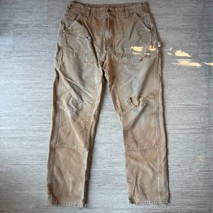 Carhartt B01 BRN Double Knee Pants Workwear Thrashed Distressed USA Made 34x32 - Picture 1 of 12