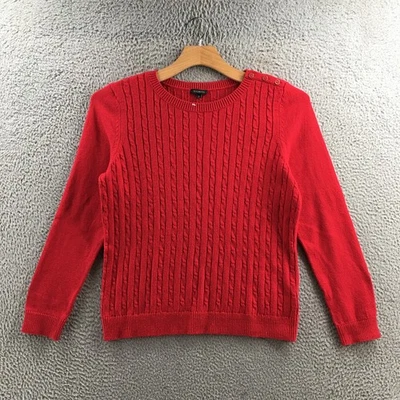 Talbots Sweater Womens XL Red Crew Neck Cotton Blend Cable Knit Pullover Casual - Image 1 of 4