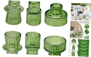 Green Taper Glass Candlestick Holders Set of 6, Tea Lights Candle Holder,  - Picture 1 of 8