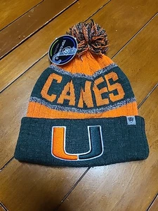 Neu Miami Hurricanes Kinder Jugend Bommel Winter Bündchen Strick Beanie Mütze doppelseitig - Bild 1 von 5